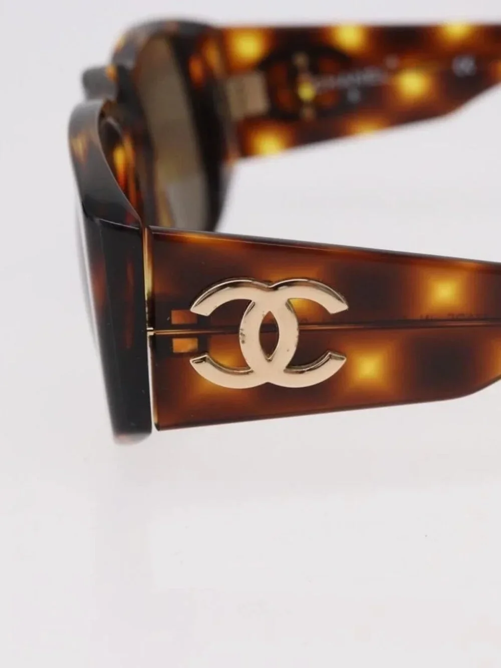 CHANEL COCO Mark Sunglasses Plastic Brown Gold CC Auth 185486